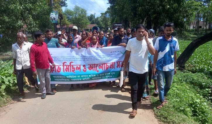 দৈনিক ৫০০ টাকা মজুরির দাবিতে চা শ্রমিকদের বিক্ষোভ