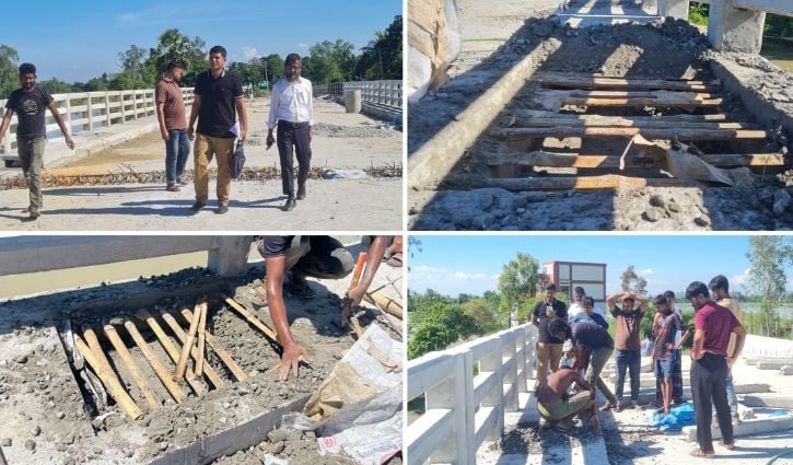 রাতের আঁধারে নির্মাণাধীন সেতুর ঢালাই, রডের বদলে বাঁশ ব্যবহারে ঠিকাদারকে শোকজ