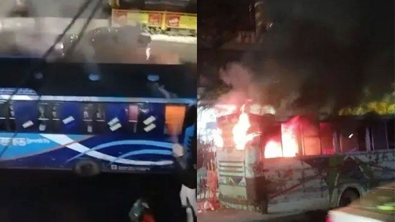  মিনিটের ব্যবধানে রাজধানীতে দুই যাত্রীবাহী বাসে আগুন