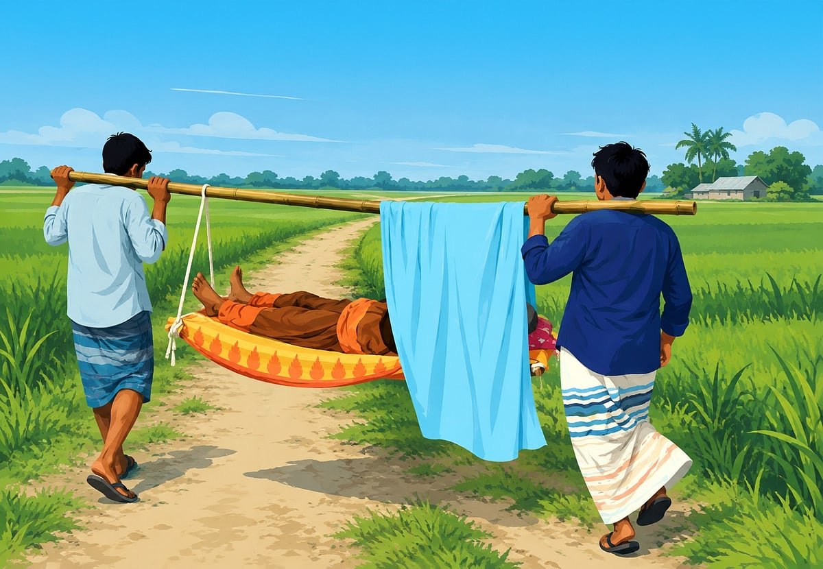 তিস্তাপারের মানুষের অ্যাম্বুলেন্স যখন একটি চৌকি