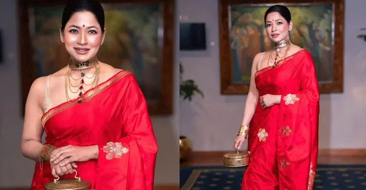 বাঁধনের লাল শাড়ির লুক, এক ফ্রেমে বাঙালিয়ানার সৌন্দর্য