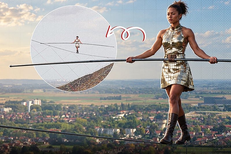 ১০০ মিটার ওপরে সরু তারে কেন হাঁটলেন এই নারী?