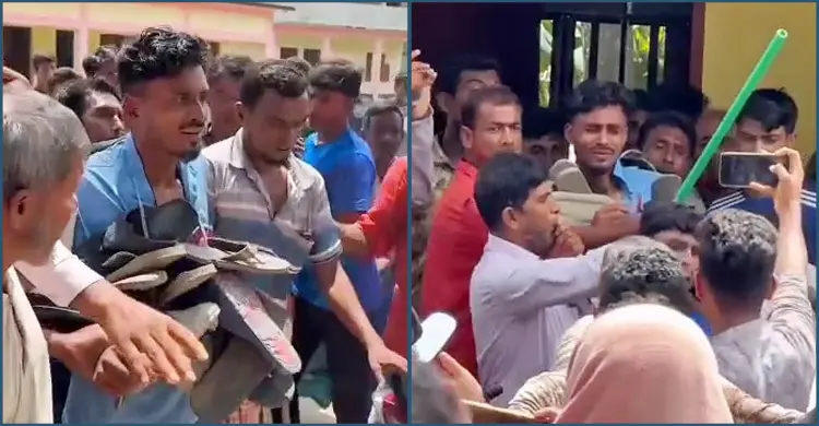 মাদরাসার ছাত্রীদের সামনে অশালীন অঙ্গভঙ্গি, যুবকের গলায় জুতার মালা