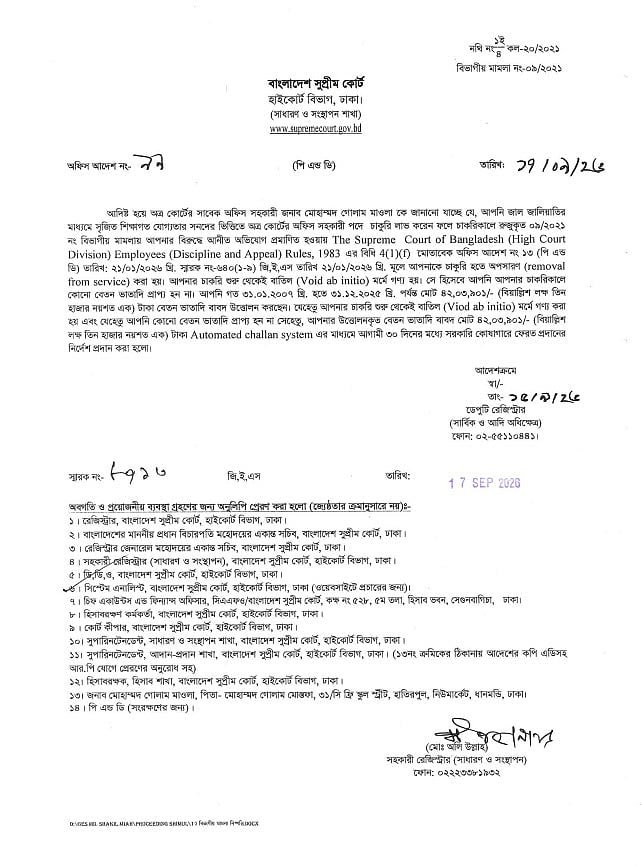 জাল সনদে চাকরি, ১৮ বছরে ‘বেতন–ভাতা’ বাবদ নেওয়া ৪২ লাখ টাকা ফেরতের নির্দেশ