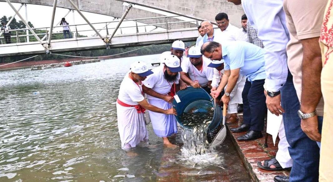 জিয়া ‍উদ্যানের লেকে মাছের পোনা অবমুক্ত করলেন প্রধানমন্ত্রী