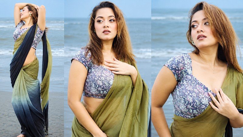 সমুদ্রতীরে শাড়িতে মোহনীয় দীঘি, দুই শব্দের ক্যাপশনে কী বোঝালেন?