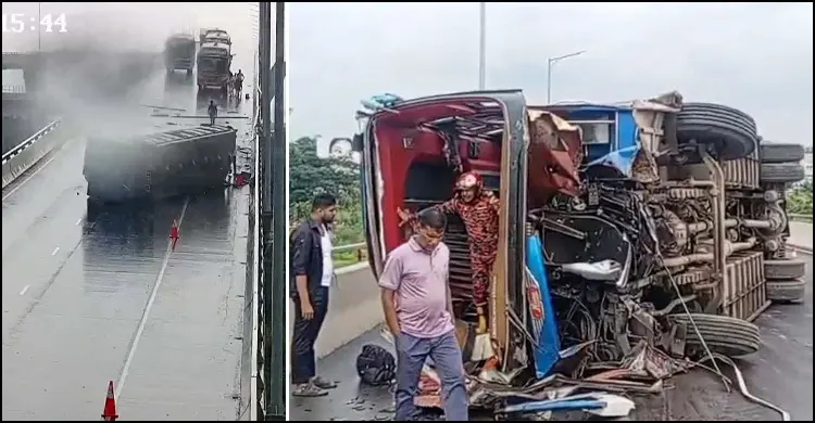 পদ্মা সেতুতে কয়েক চক্কর দিয়ে উল্টে গেল বাস, আহত ১০